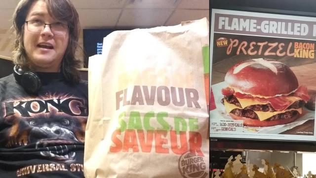 Title card image for video titled Burger King Pretzel Burger - FOOD CORNER